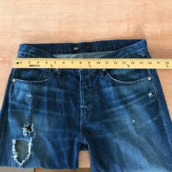 3x1 NYC Jeans Men 32x37 Blue Mid Rise Distressed Button Fly Medium Wash Stretch - Picture 8 of 12